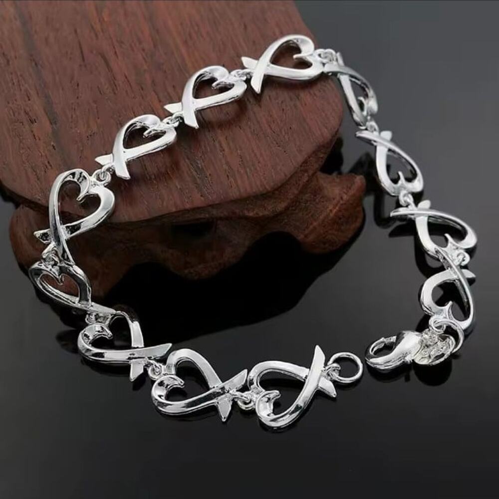 925 Sterling Silver Bracelet XO Hearts BOHO Fashion Anniversary Birthday Gift